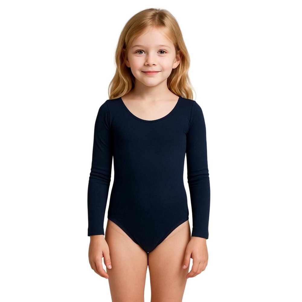 Capezio Childs S 4-6 Leotard Navy Blue Long Sleeve Scoop Neck Dance
